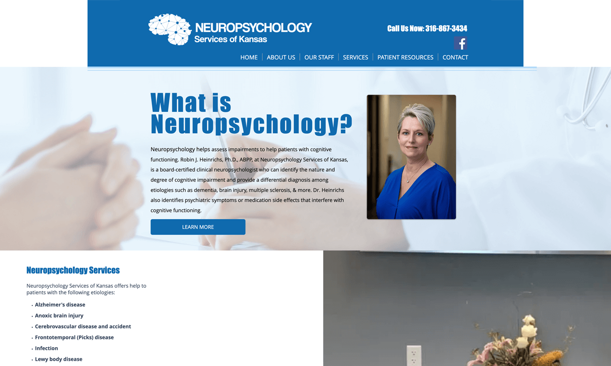 Neuropsychology Services of Kansas website - BEFORE redesign
