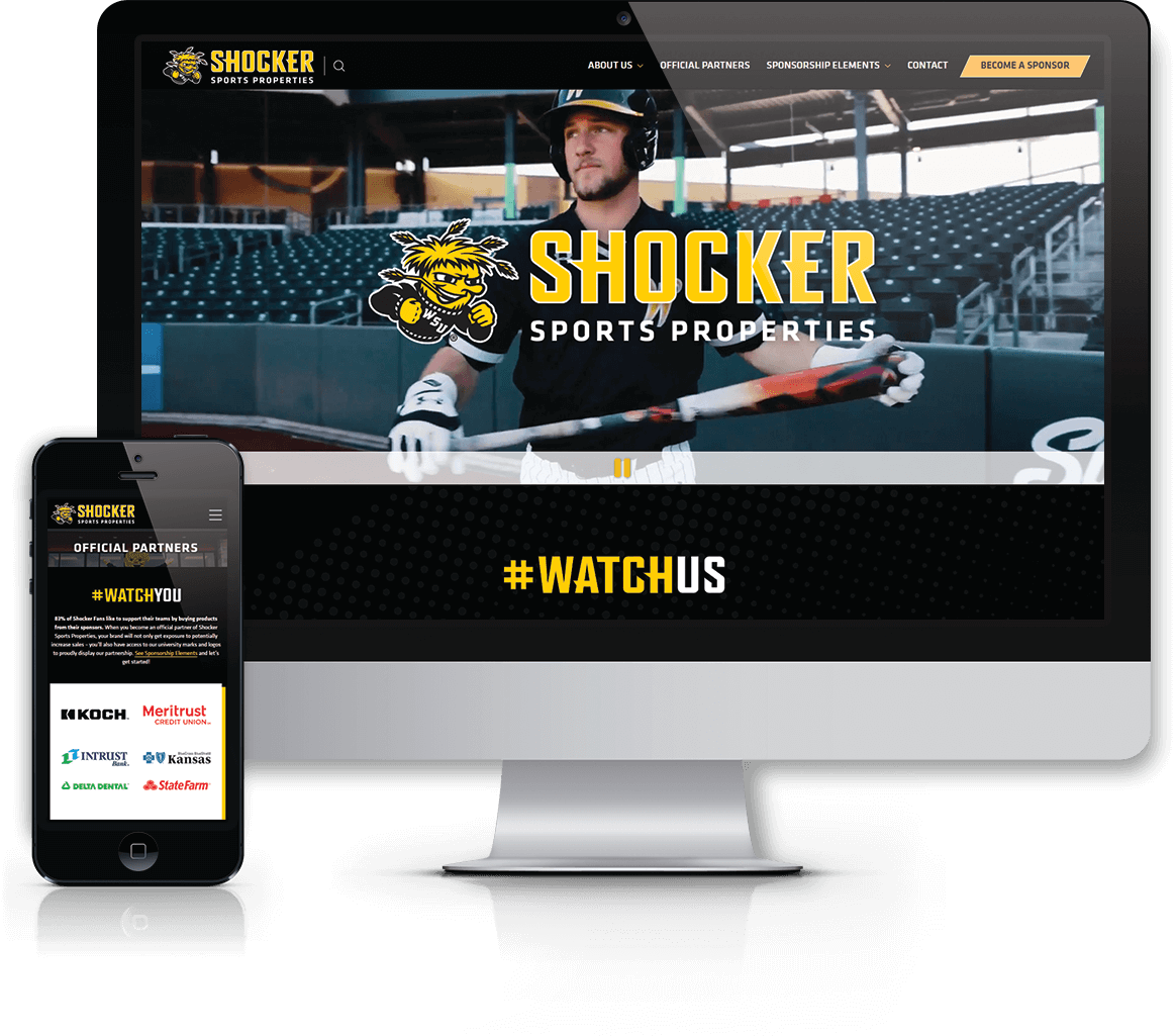 Screenshots of Shocker Sports Properties responsive website