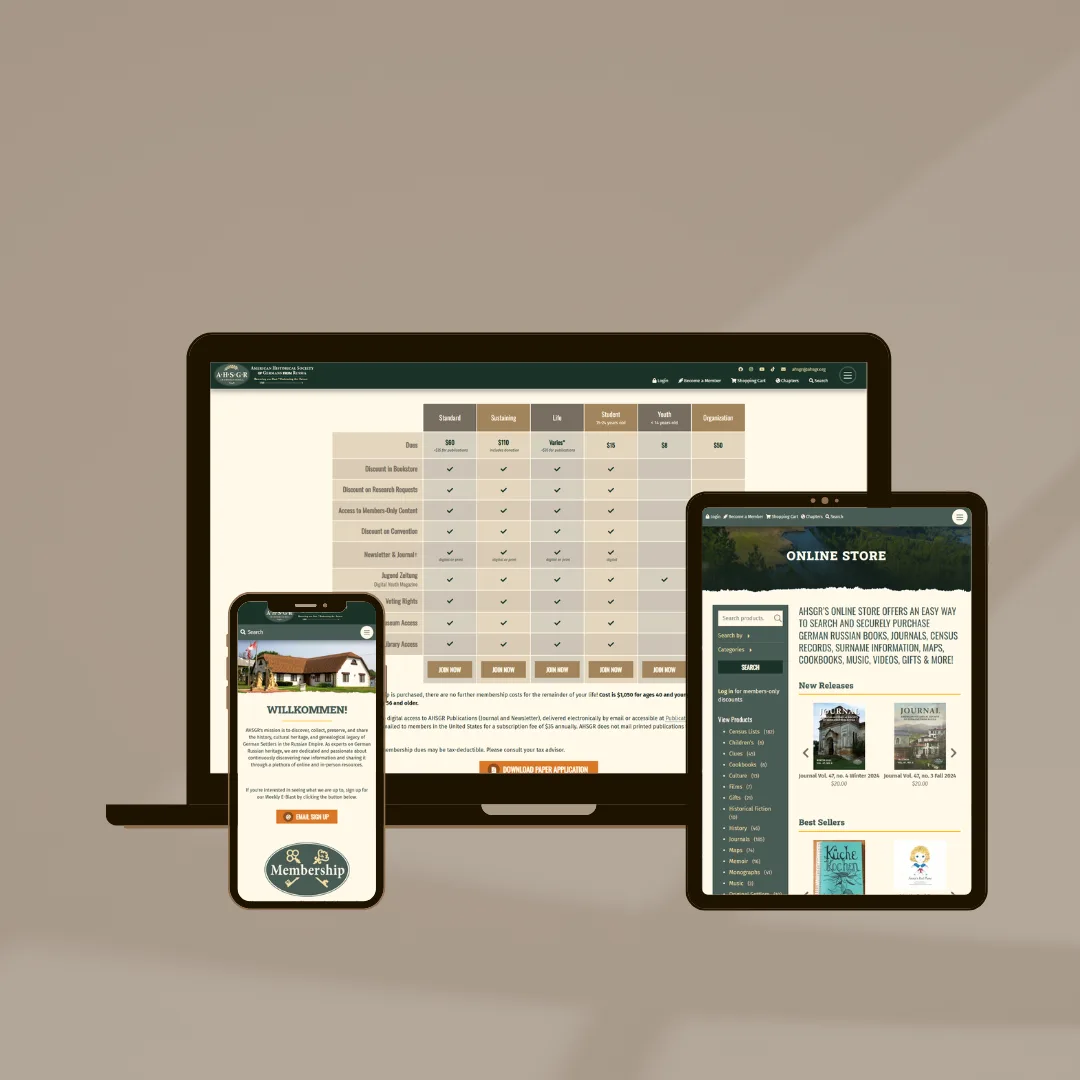 AHSGR website screenshots