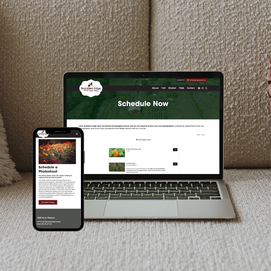 Bramble's Edge Farm website on desktop and mobile.